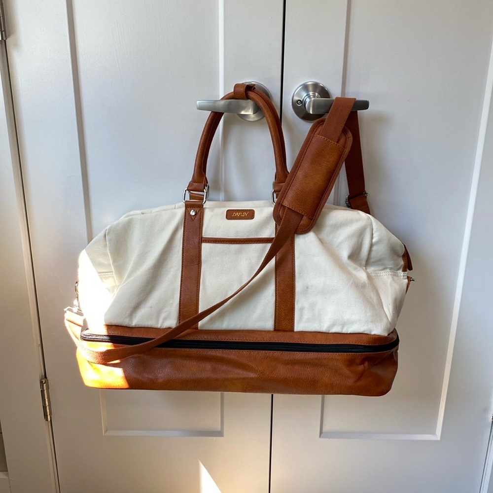 IBFUN canvas weekender bag, beige and brown